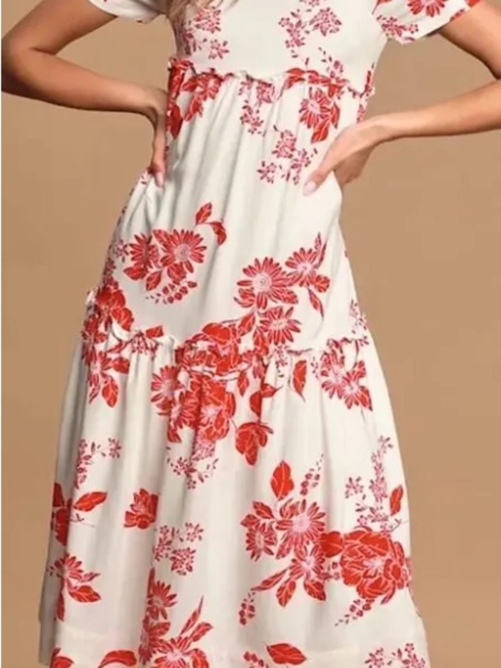 Lulu’s On Island Time red and white floral dress